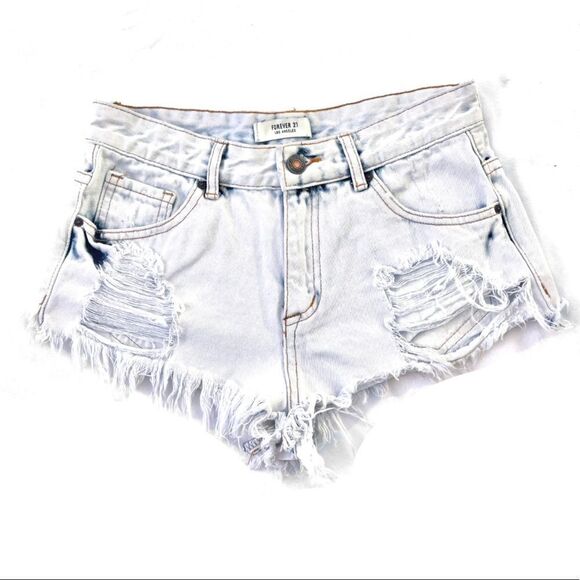 Forever 21 Light Wash Distressed Denim Shorts - Picture 2 of 5